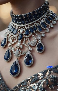 Exquisite American Diamond & Oval Stone Navvy Blue
