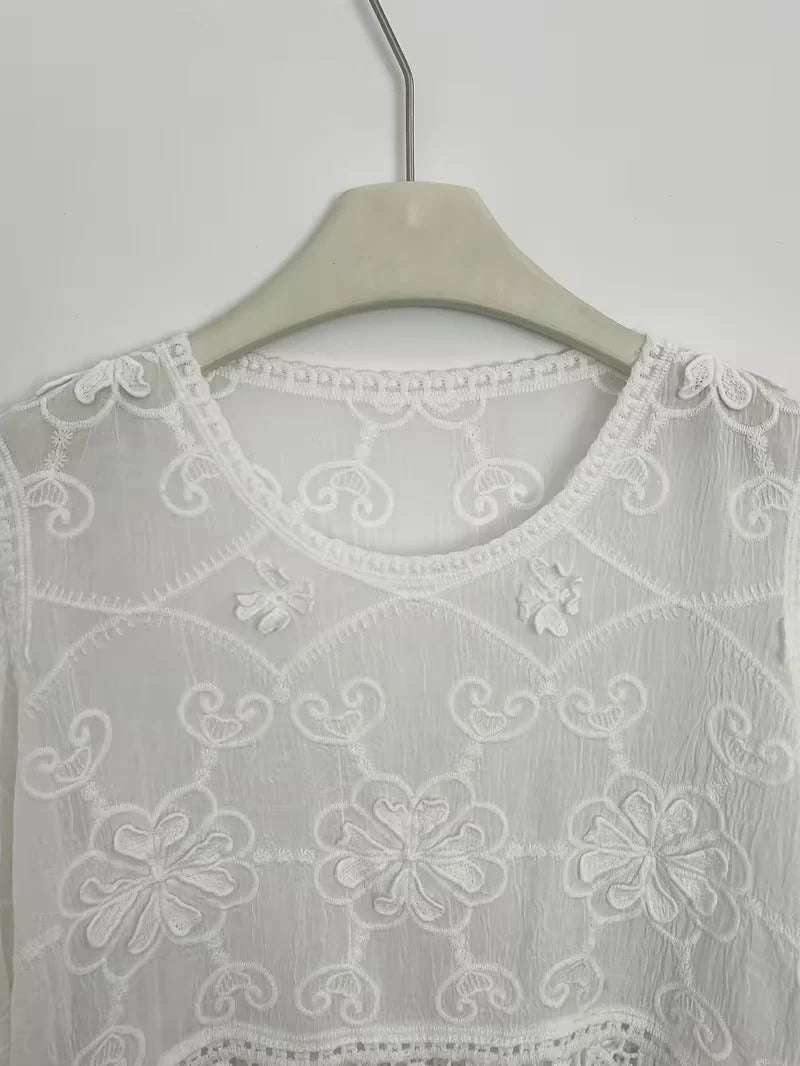 Women's Luxury French-Inspired Lace Top & Midi Skirt Set