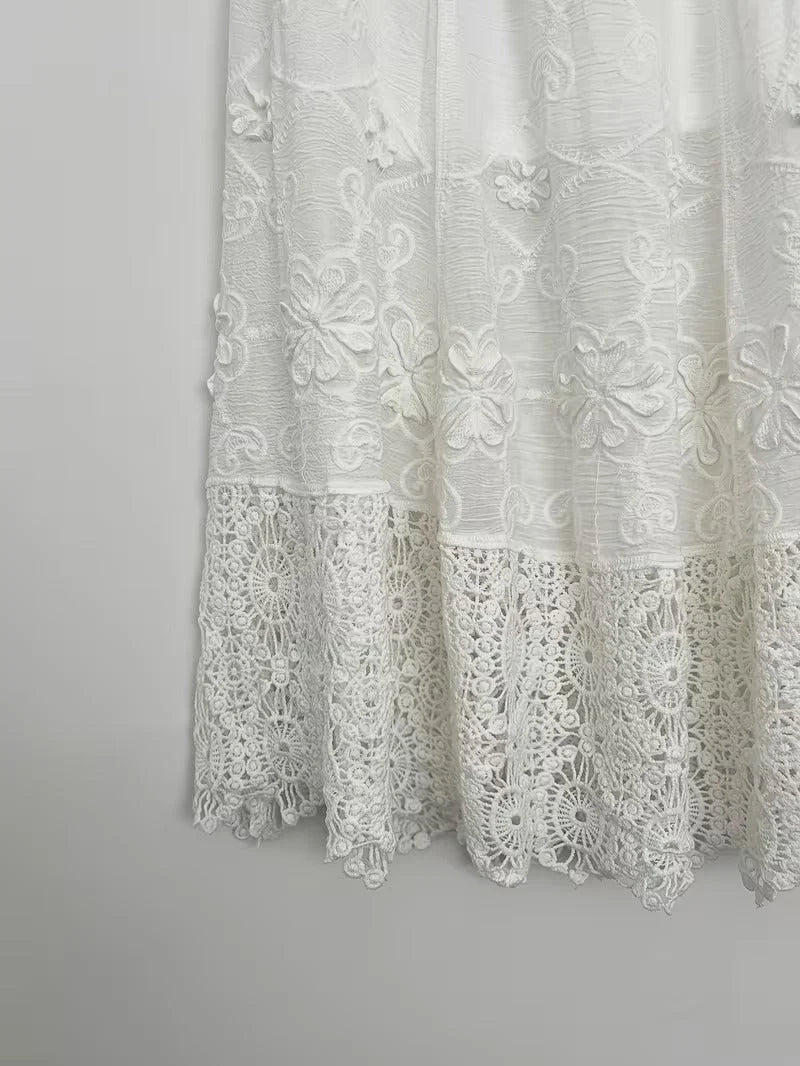 Women's Luxury French-Inspired Lace Top & Midi Skirt Set