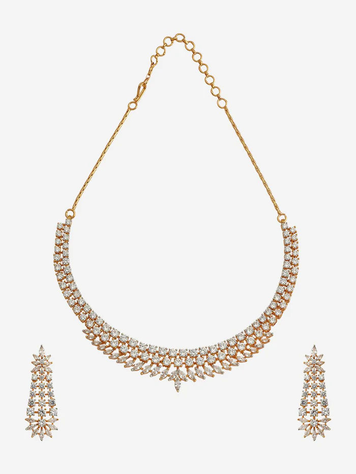 White Rhodium Gold-Plated Party Zircon Jewellery Set