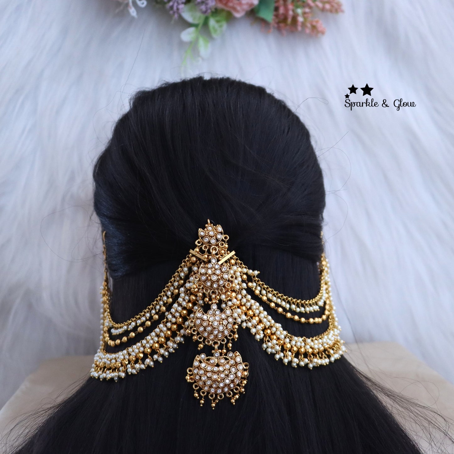 3 pace combo Hair Pins Gold Plated Design Bridal Jadai Billai Wedding Hair Braid