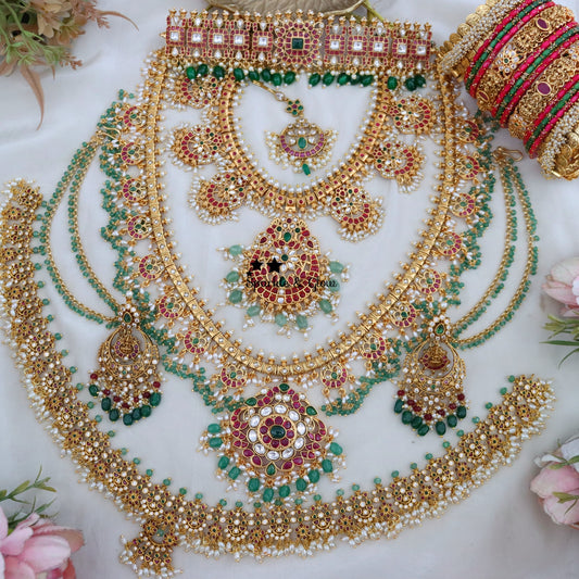 Green Intricately Carved Idol Design Bridal Full Set