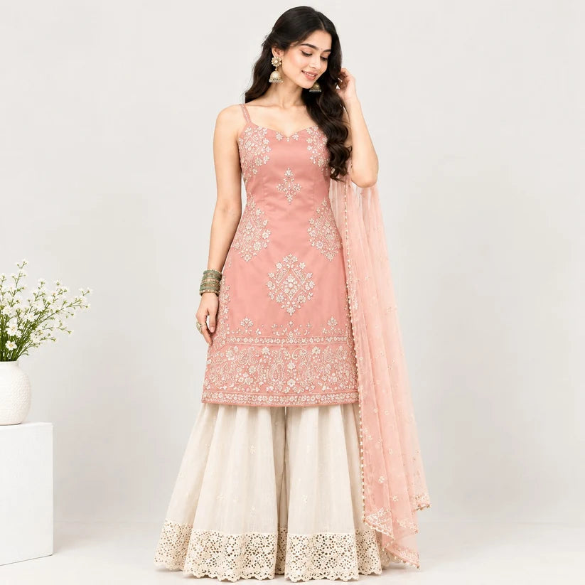 Women’s Embroidered Kurta & Sharara Set